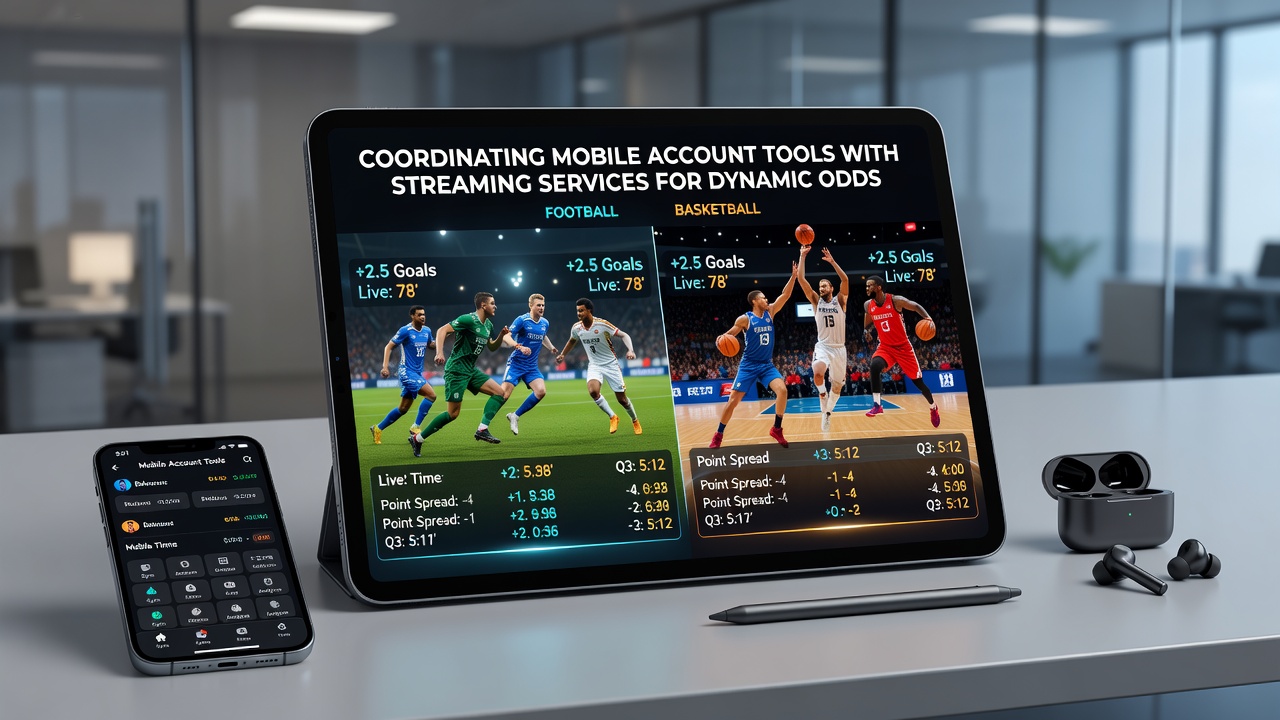 Streaming dashboard on a mobile device showing real-time odds adjustments during a basketball game and horse race
