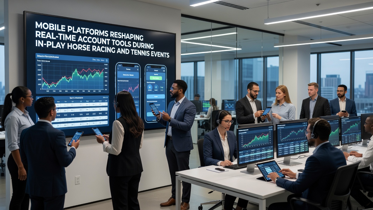 Tennis player on court with overlaid mobile betting account dashboard